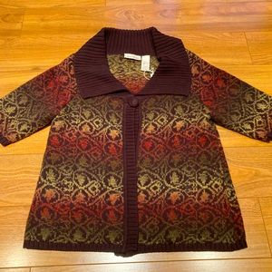 DKNY Short Sleeve Sweater Cardigan L Chocolate Brown Beautiful Cape